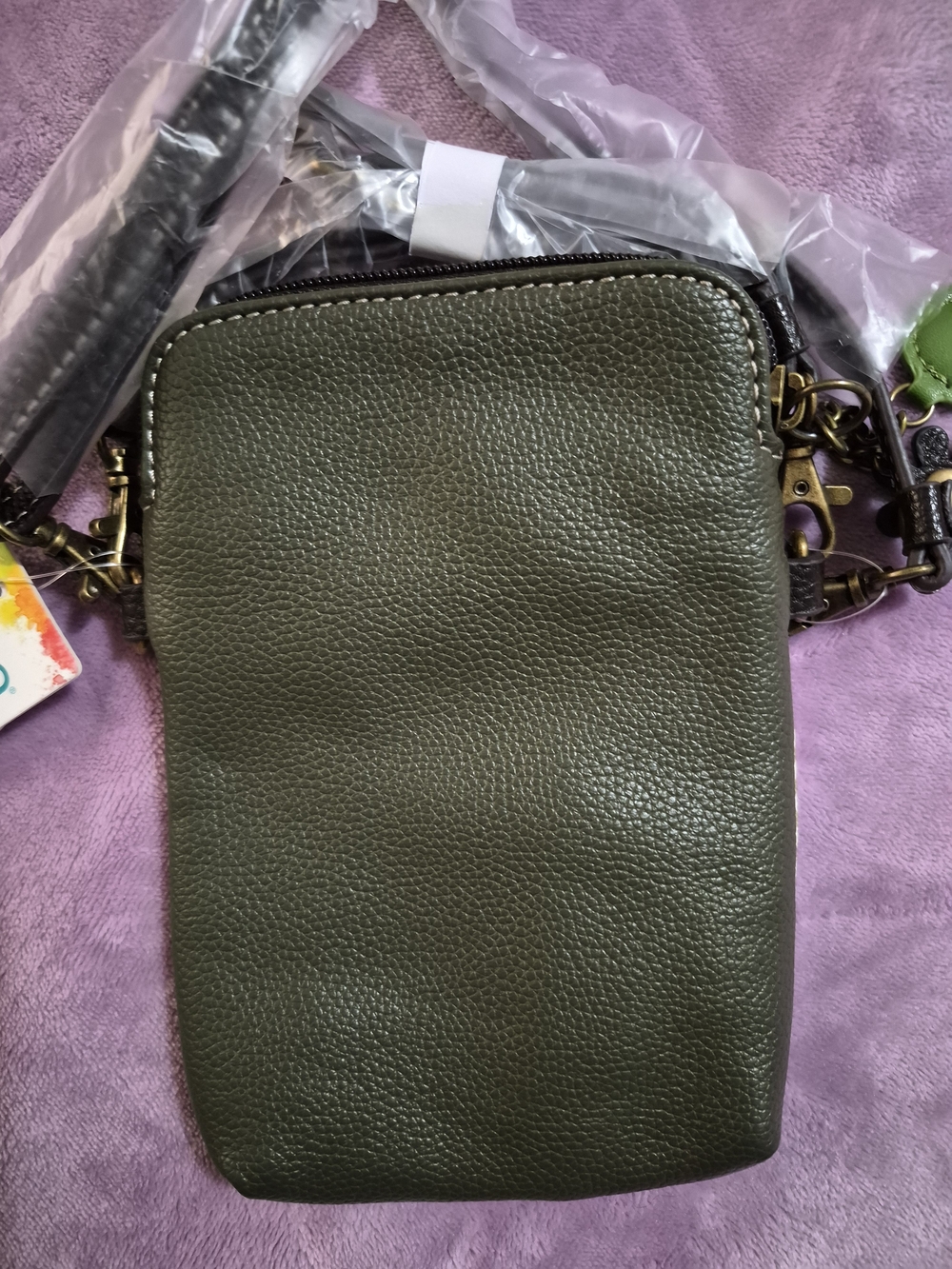 Chala Green Frog Applique Crossbody Bag with Striped Body - Picture 3 of 4